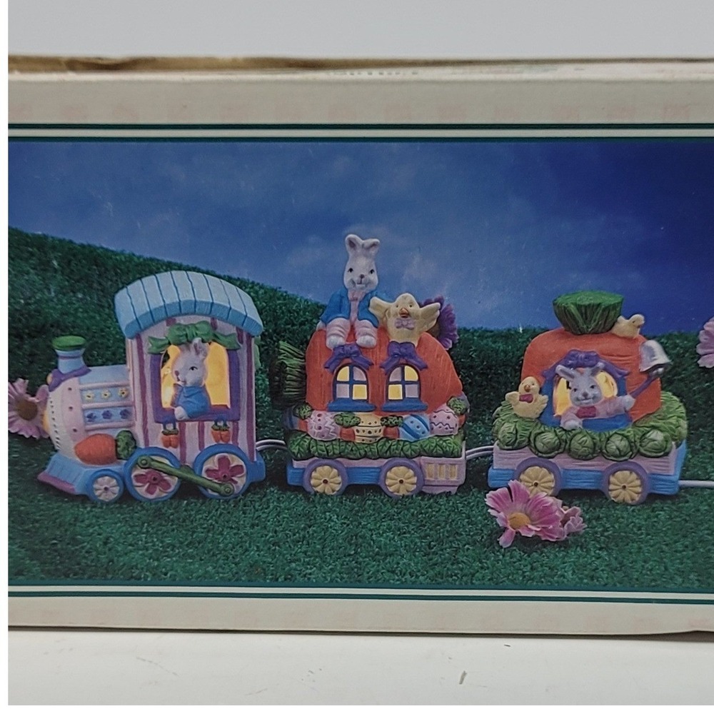 Vintage 1996 Cottontale Cottages Porcelain Lighted Easter Train 310-1532 Bunny